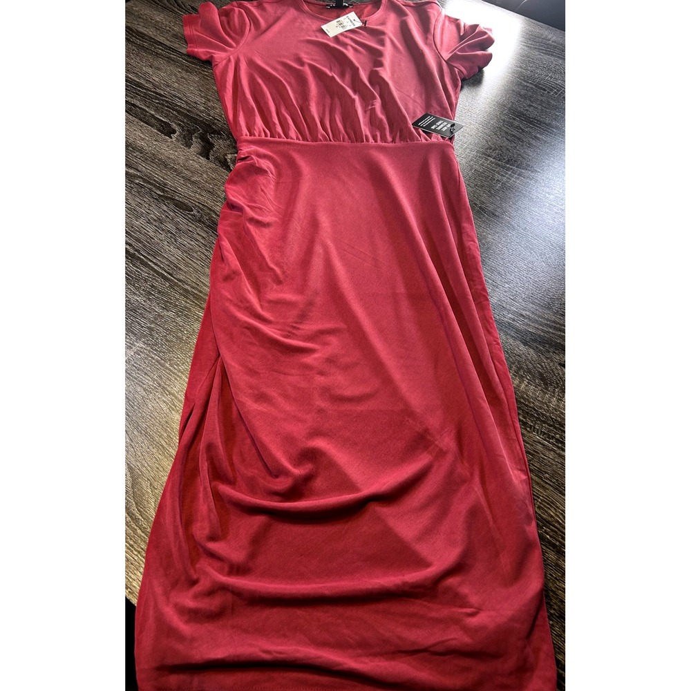 Express Womens XS Short Sleeve Maxi Dress Ruched Bodycon Party Burgundy‎ New